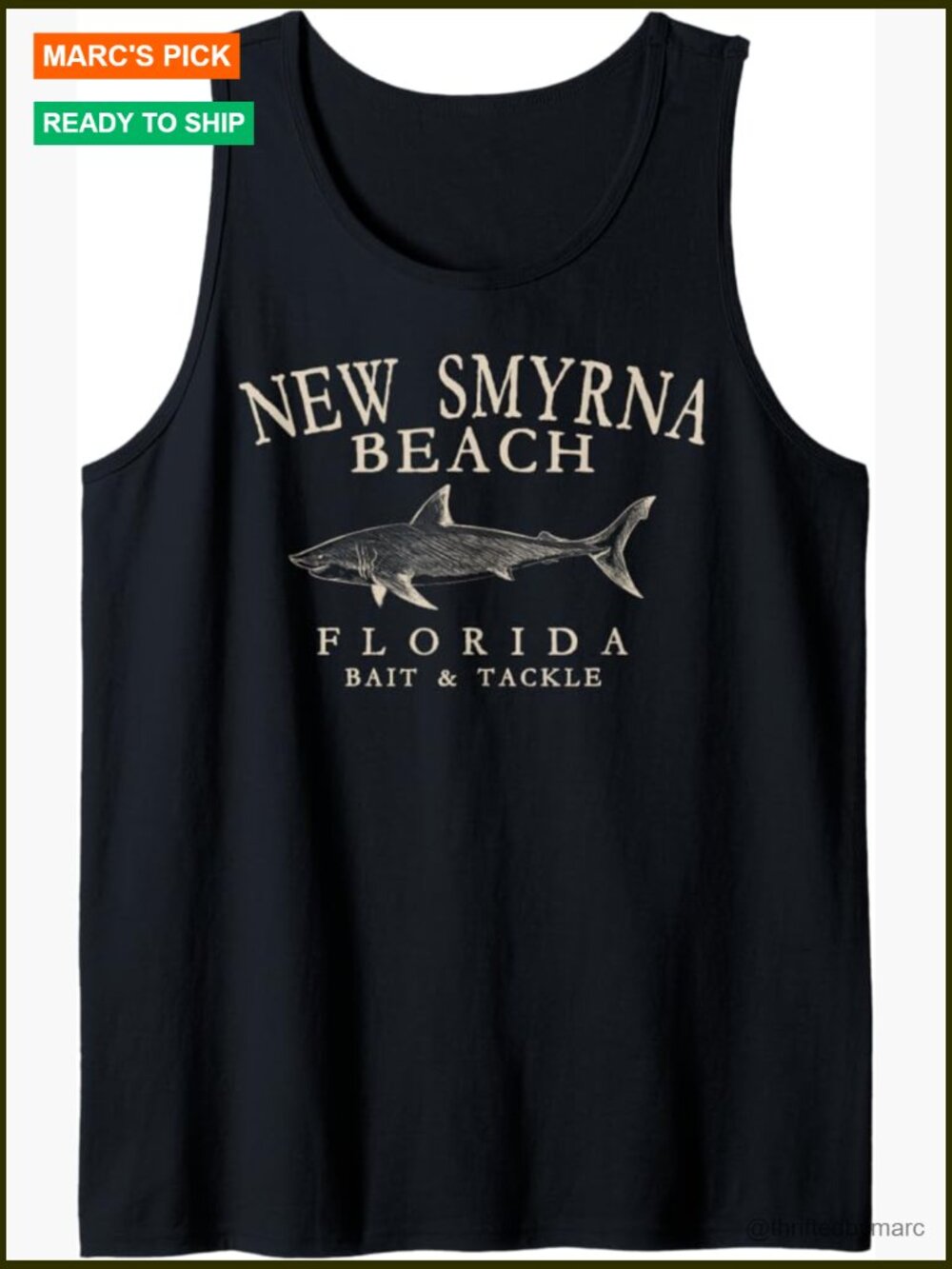 Vintage Shark Tank Top Arched Text Fishing Novelty